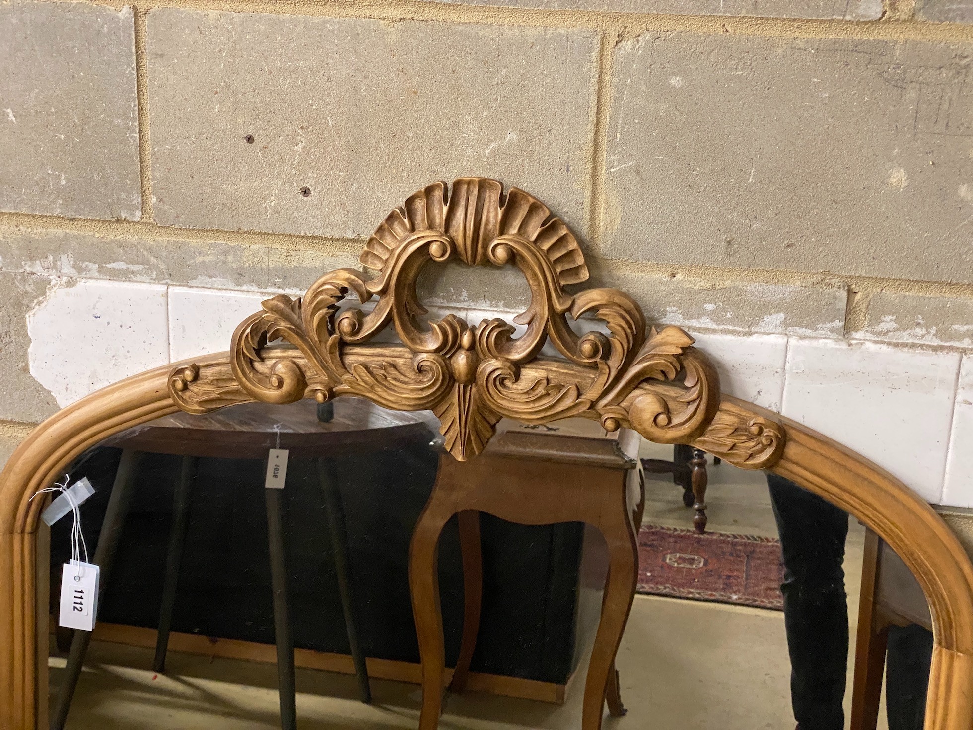 A Victorian style carved beech overmantel mirror, width 120cm, height 124cm